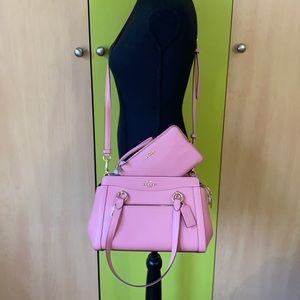 COACH Carryall Leather Kailey Satchel WITH MATCHING Double Zip Wallet